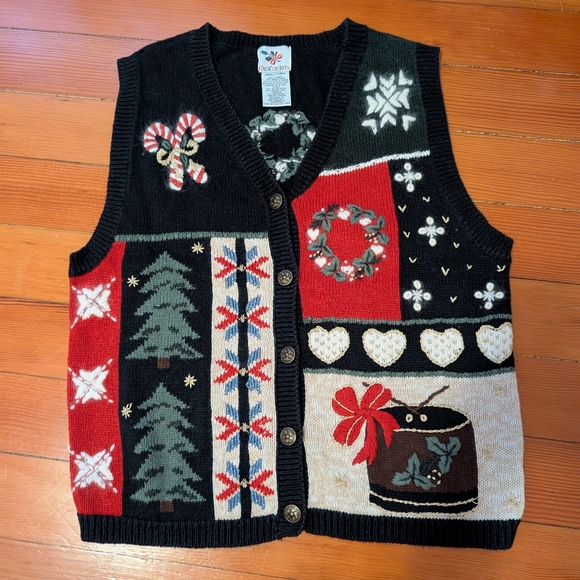 Vintage Nutcracker Christmas Ugly Sweater Vest Women Small Embroidered Button - Picture 1 of 4